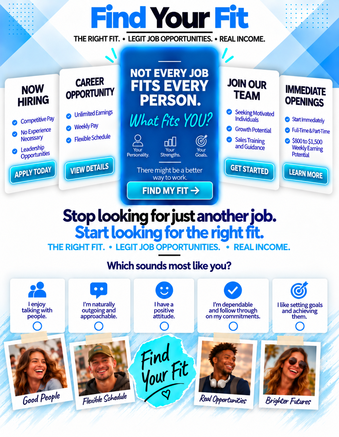Find Your Fit recruitment opportunities and personality match page
